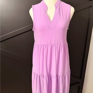 Sleeveless Lavender Tiered Maxi Dress with Split Neck